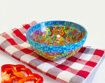 Colorful Glass Serving Bowl – Unique Handmade Bowl for Cereal, Salad, Tapas and More
