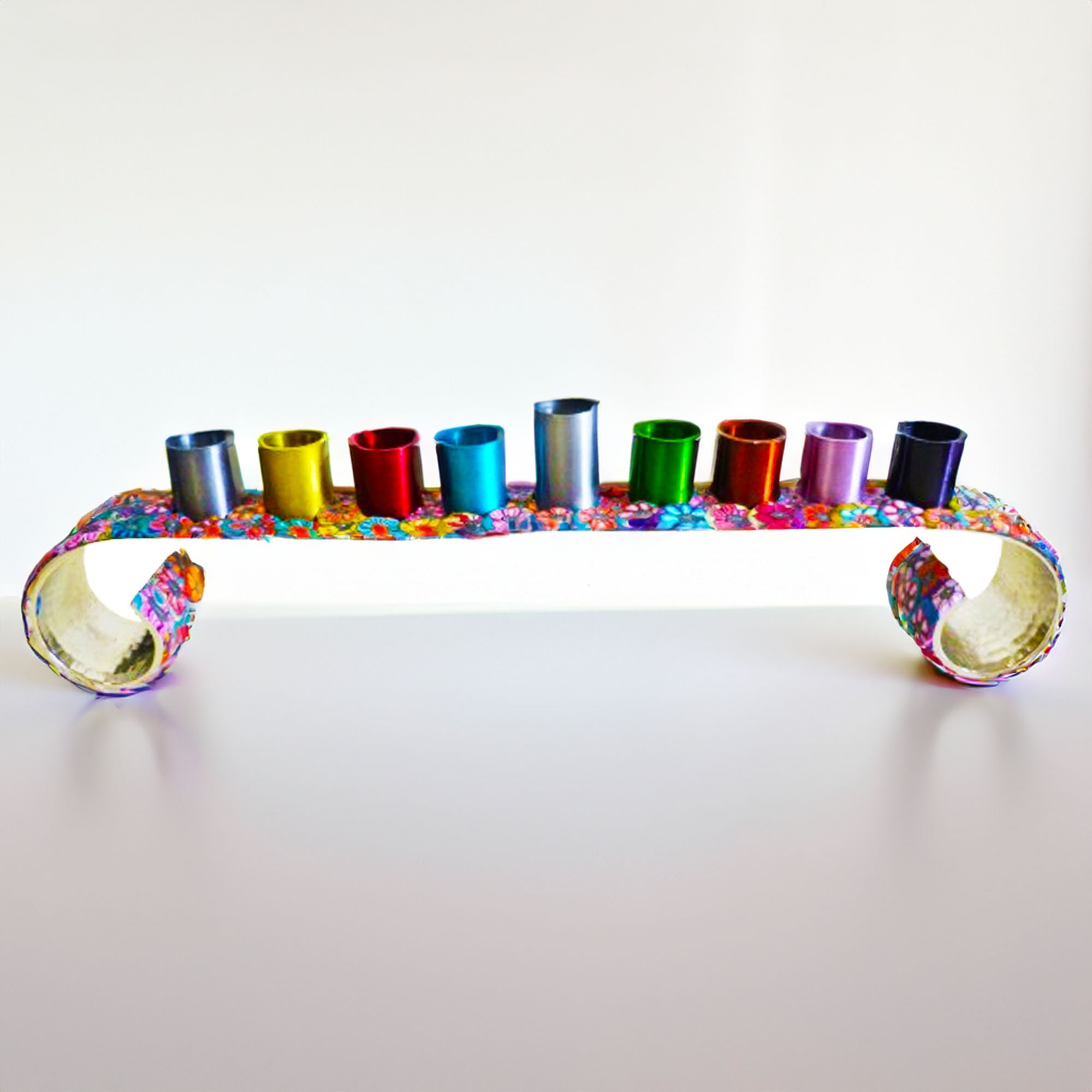 Handmade Colorful Hanukkah Menorah: Polymer Clay Jewish Gift
