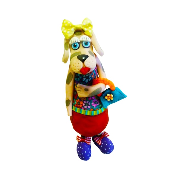 Colorful Polymer Clay Freestanding Dog Art: Whimsical Bookshelf Decor