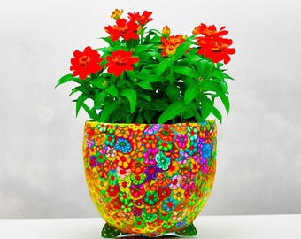 Vaso de cerâmica artístico - Decoração artesanal para plantas de interior