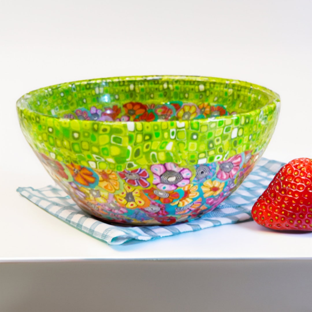 Glass Dessert Bowls, Green serving bowl, glass salad bowl, glass cereal ...