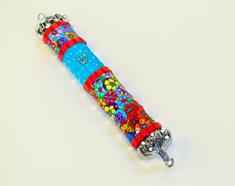 Handmade Mezuzah Case – Colorful Polymer Clay & Metal, Jewish Gift, Modern Judaica.