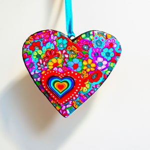 Décoration murale colorée et unique en forme de coeur pour la Saint-Valentin, tenture murale faite main en forme de coeur