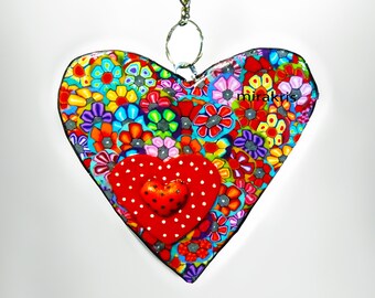 Colorful Small Polymer Clay Decorative Object Heart Wall Hanging, Small Heart Wall Art