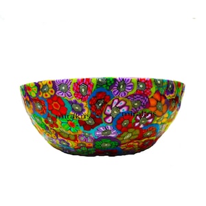 Colorful Glass Serving Bowl – Handmade Floral Dish, Gift