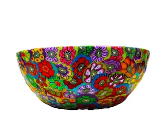 Bol de servir de vidrio colorido – Plato floral hecho a mano, regalo