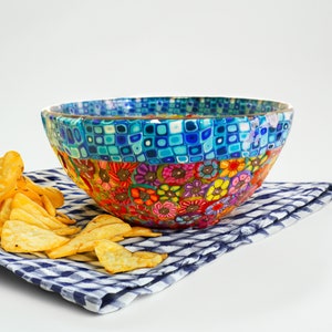Cuenco de vidrio para servir con motivos florales hecho a mano: Arte de arcilla polimérica Millefiori