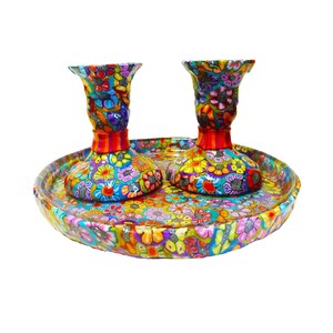 Bunter Kerzenständer, Shabbat Servierteller,Jüdische, Judäische Ware