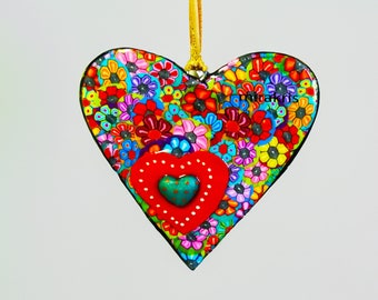 Colorful Handmade Polymer Clay Heart Wall Art, Cute Valentine Love Heart Ornament Wall Hanging Decor