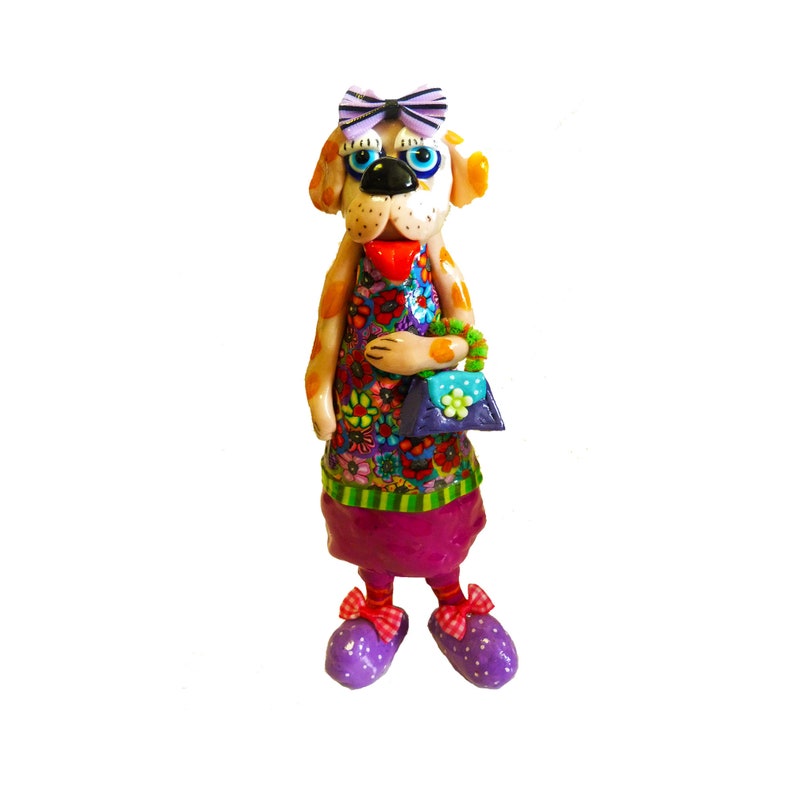 Polymer Clay Dog Figurine Colorful Indoor Dog Sculpture