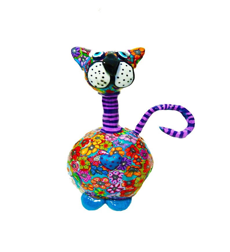Handmade Cat Decor: Whimsical animal art figurine image 4