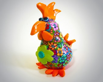 Colorful Chicken Ornament Home Decore, Handmade Chicken Figurine, Cute Chicken desk Decor