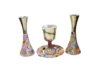 Handmade Shabbat Candlesticks and Kiddush Cup Set: Modern Judaica Gift