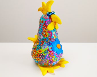 Whimsical Tall Chicken Sculpture, Chicken figurine, Rooster Kitchen Decoration