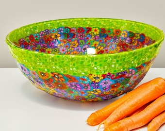 Colorful Glass Salad Bowl, display bowl, Large Fruit Bowl, Large Salad bowl