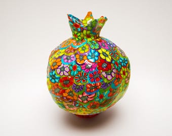 Millefiori-granaatappelkunstwerk: handgemaakte polymeerklei judaica