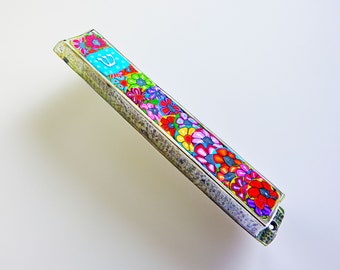 Colorful and Unique Modern Metal and Polymer Clay Mezuzah Case