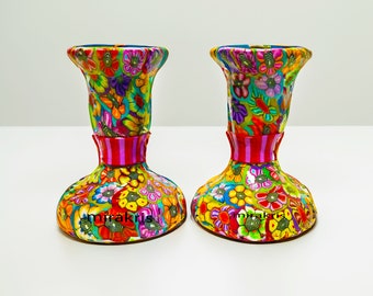 Colorful Pair Of Shabbat Candle Holder, Travel Candlesticks For Shabbat, Jewish wedding gift