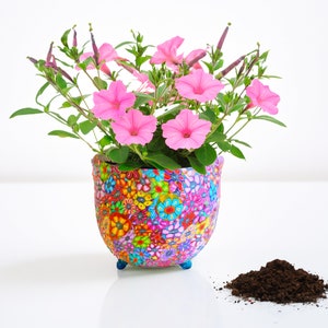 Handmade Colorful Planter: Polymer Clay Flower Pot with Drainage