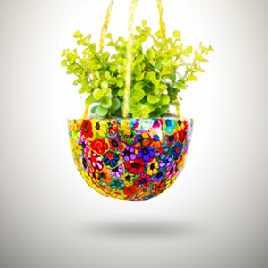 colorful Ceramic Indoor planter pot, Small handmade planter pot, hanging plant holder, pot with drainage.