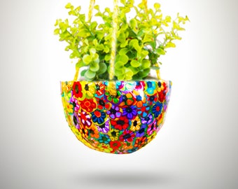 colorful Ceramic Indoor planter pot, Small handmade planter pot, hanging plant holder, pot with drainage.