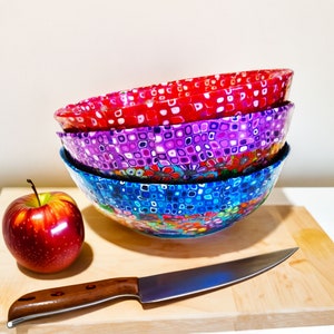 Colorful Serving Salad Bowls Set, Handmade Glass Bowls Set, Breakfast Cereal Bowls Set