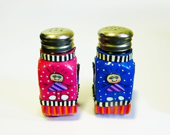 Colorful Glass and Polymer Clay Salt And Pepper Shakers Set