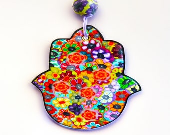 Colorful and Unique Polymer Clay Hamsa Wall Hanging Decoration, Evil Eye Hamsa Hand