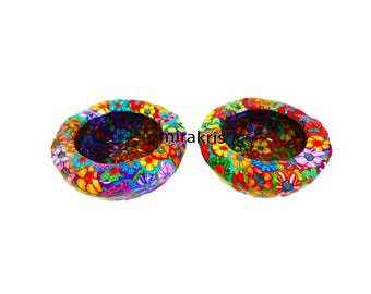 Handmade Shabbat Candle Holder set of tea lights: made with polymer clay and glass