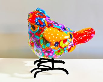 Colorful and Unique Metal and Polymer Clay Quirky Bird Sculpture.