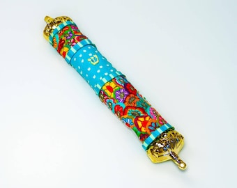 Colorful Handmade Mezuzah Case | Polymer Clay & Metal Judaica Gift for Door