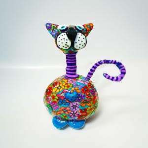 Handmade Cat Decor: Whimsical animal art figurine image 2