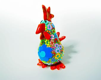 Chicken Figurines: Quirky Handmade Rooster Sculpture (Iridescent, 5.5")