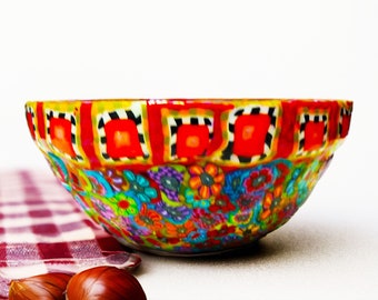 Colorful Medium Serving Glass Salad Bowl