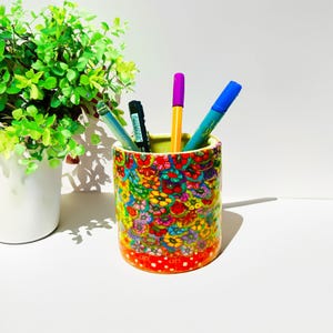 Porta-lápis de cerâmica artesanal: Copo de mesa em argila polimérica Millefiori