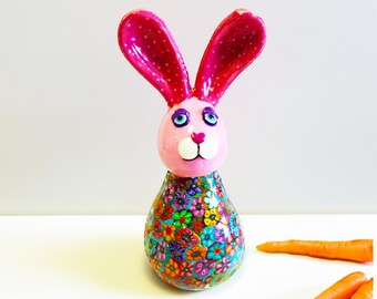 Polymer Clay Rabbit Sculpture: Handmade bunny Flower Ornament
