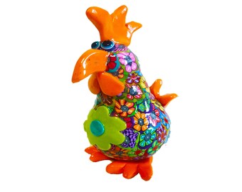 Colorful Chicken Ornament Home Decore, Handmade Chicken Figurine, Cute Chicken desk Decor