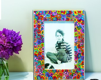 Vibrant Photo Frame:  Polymer Clay - Handmade Keepsake Display