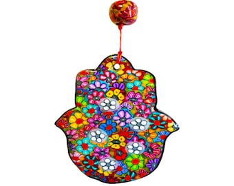 Colorful Hamsa wall hanging  – Handmade Judaica art for Jewish Home Decor