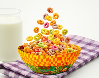 Colorful Breakfast Cereal Bowl, Handmade Dishes, Glass Salad Bowl