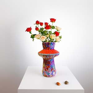 Ceramic Flower Vase, Maximalist Decor, Polymer Clay Vase, handmader gift