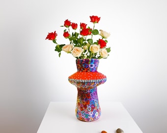 Ceramic Flower Vase, Maximalist Decor, Polymer Clay Vase, handmader gift