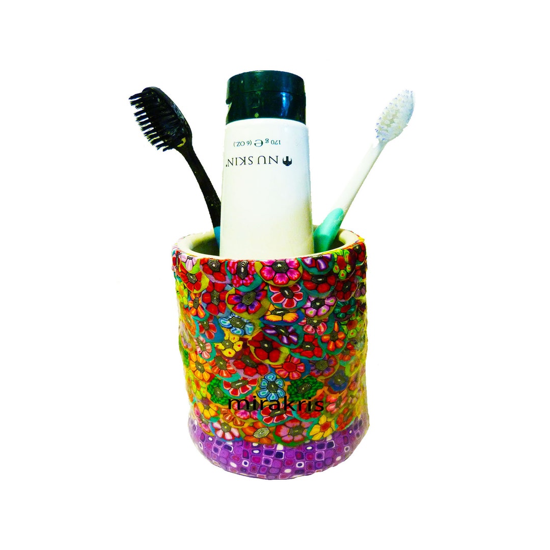 Colorful Ceramic and Polymer Clay Toothbrush Holder, Bathroom Hardware