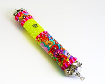 Colorful Metal and Polymer clay Mezuzah case, new home gift, Bat Mitzvah Gift, Jewish Art
