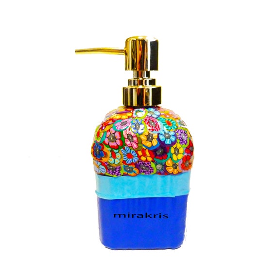 Blue Glass Bottle Liquide Hand Soap Dispenser With Pump Etsy