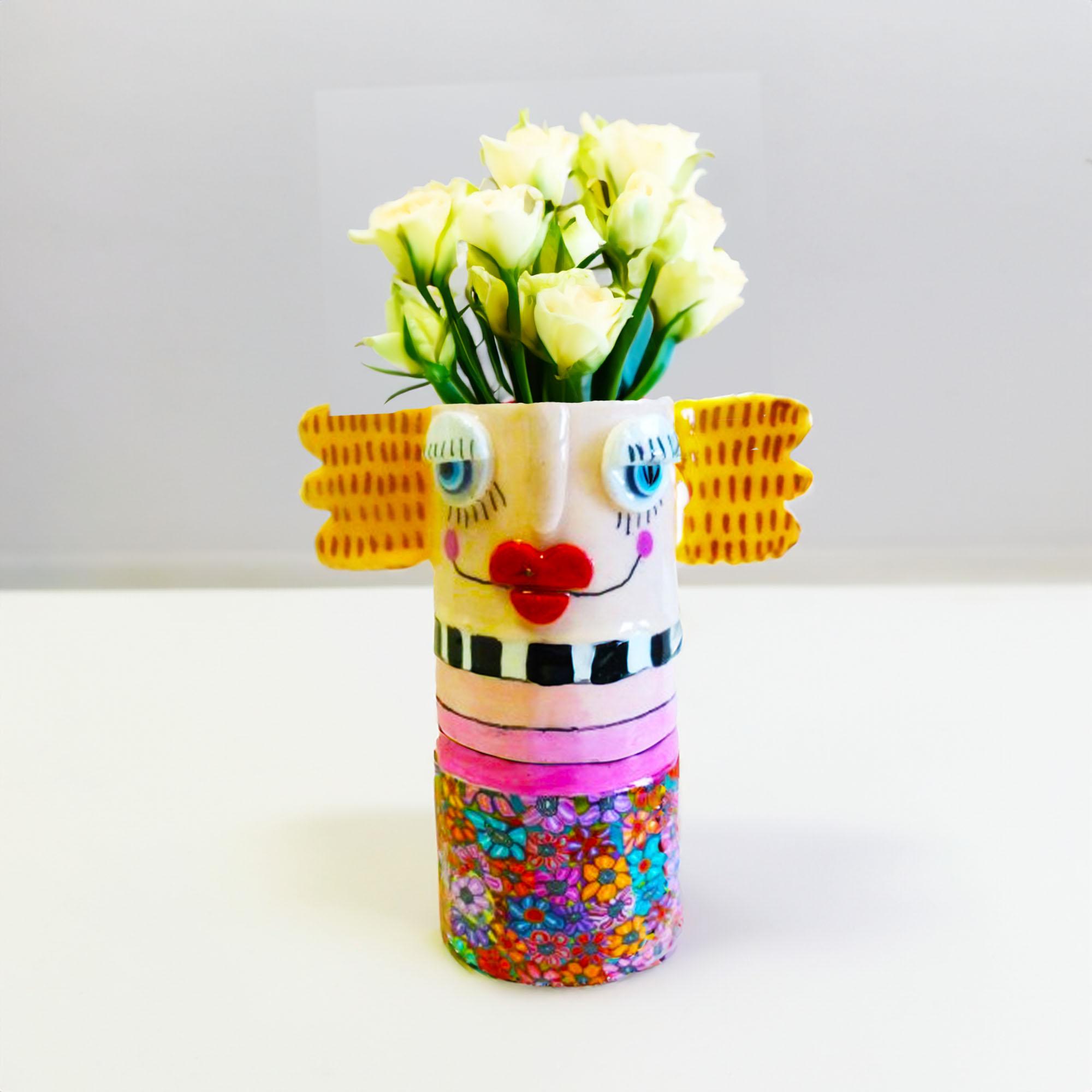 Jugendstil Vase Polymer Clay: Maximalistisches Wohndekor, 15cm