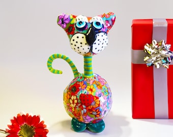 Bunte Katzen Statue - Wunderliche Skulptur 3D Wohnkultur