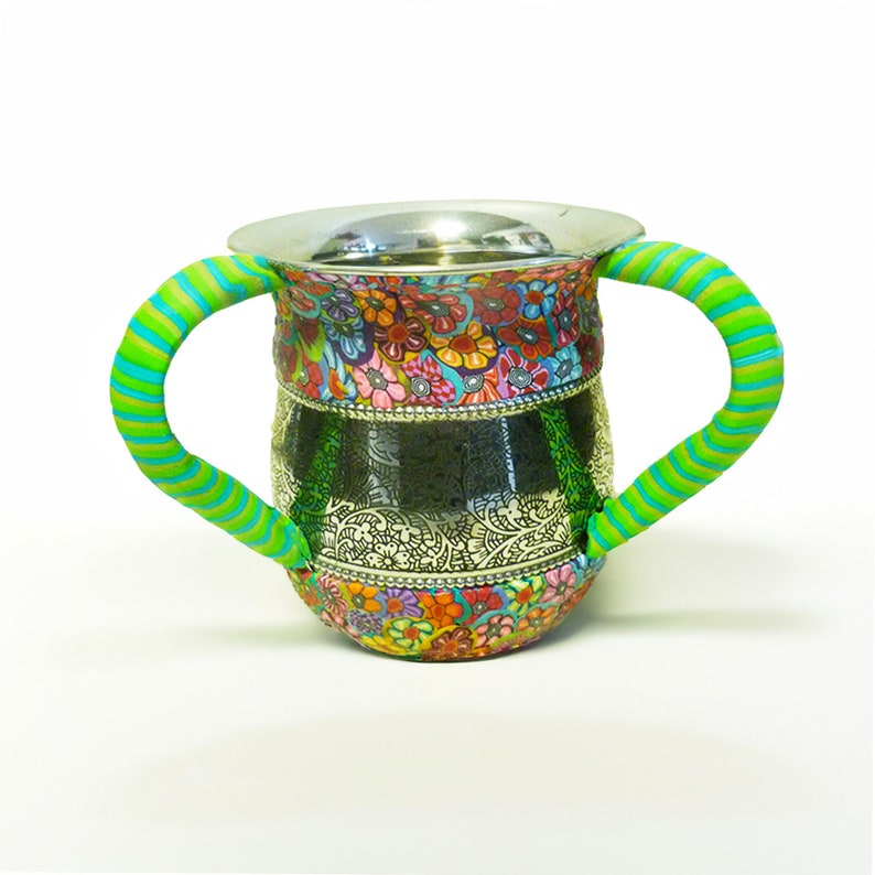 Colorful Modern Judaica Handmade Metal Washing Cup, Passover Gift image 1
