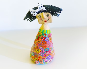 woman Polymer Clay Sculpture, Whimsical sculpture, Unique Shelf decor