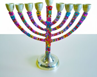 Handmade Chanukah Menorah – Colorful Modern Judaica Gift for Hanukkah, Jewish Wedding, or Holiday Table Decor